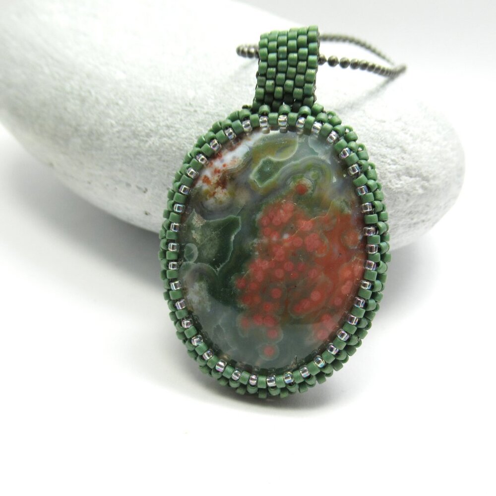 Ocean Jasper Handwoven pendant - Picture 5 of 10
